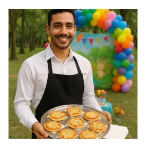 Barraquinha de mini pizza em São Paulo com montagem completa no local atendimento profissional da Festas Laura Show Gourmet ideal para festas infantis aniversários e confraternizações em bairros como Parque Burle Marx Vila Andrade Jardim América e Vila Olímpia