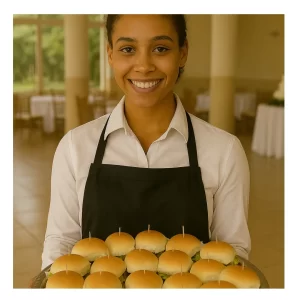 Barraquinha de mini hambúrguer em São Paulo com montagem completa no local atendimento profissional da Festas Laura Show Gourmet ideal para festas infantis aniversários e confraternizações em bairros como Vila Nova Conceição Pinheiros e Jardins