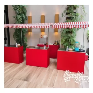 barraquinhas gourmet pioneira festa SP melhor empresa equipe especializada montagem completa cardápio variado doces salgados pipoca crepes brigadeiro atendimento profissional